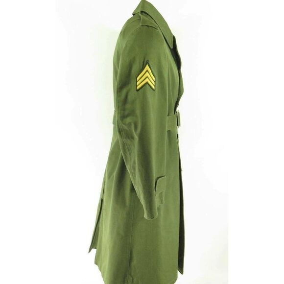 Vintage 50s US Army Sateen Overcoat S Green Military Chevron 1st Corp Patches - Picture 4 of 8